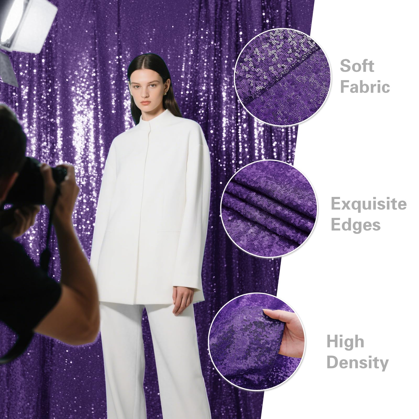 Lot de 4 rideaux à paillettes violettes pour photographie, mariage, anniversaire, Noël