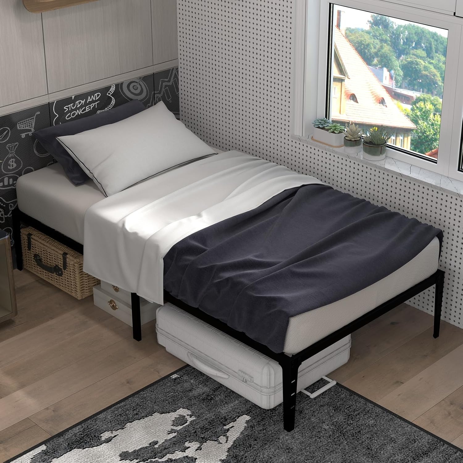 6 Inch Full Size Bed Frame, Low Profile Metal Platform Bedframe with Heavy Duty Steel Slat, No Box Spring Needed, Easy Assembly, Noise Free, Black