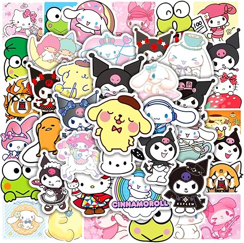 50 calcomanías Kawaii lindas calcomanías Kuromi de melodía calcomanías de vinilo impermeables divertidas calcomanías de dibujos animados para laptop
