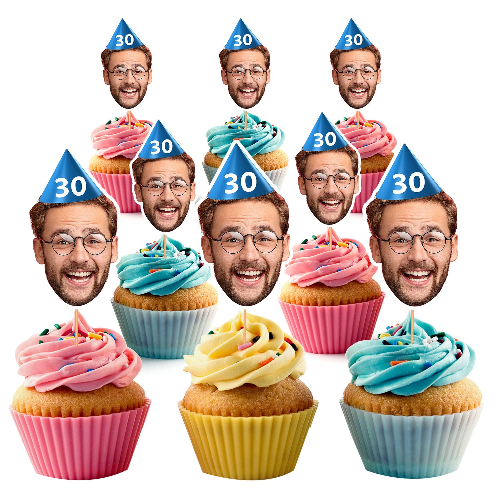 Personalised Cupcake Toppers Photo Face Faces Custom Cake Topper 30th Birthday Party Decorations 21st 25th 40th SPD30