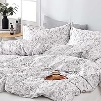 Vista 17 de Juego de funda de edredón de 100 % algodón, tamaño King, color azul océano reversible con cierre de botón, juego de ropa de cama azul marino