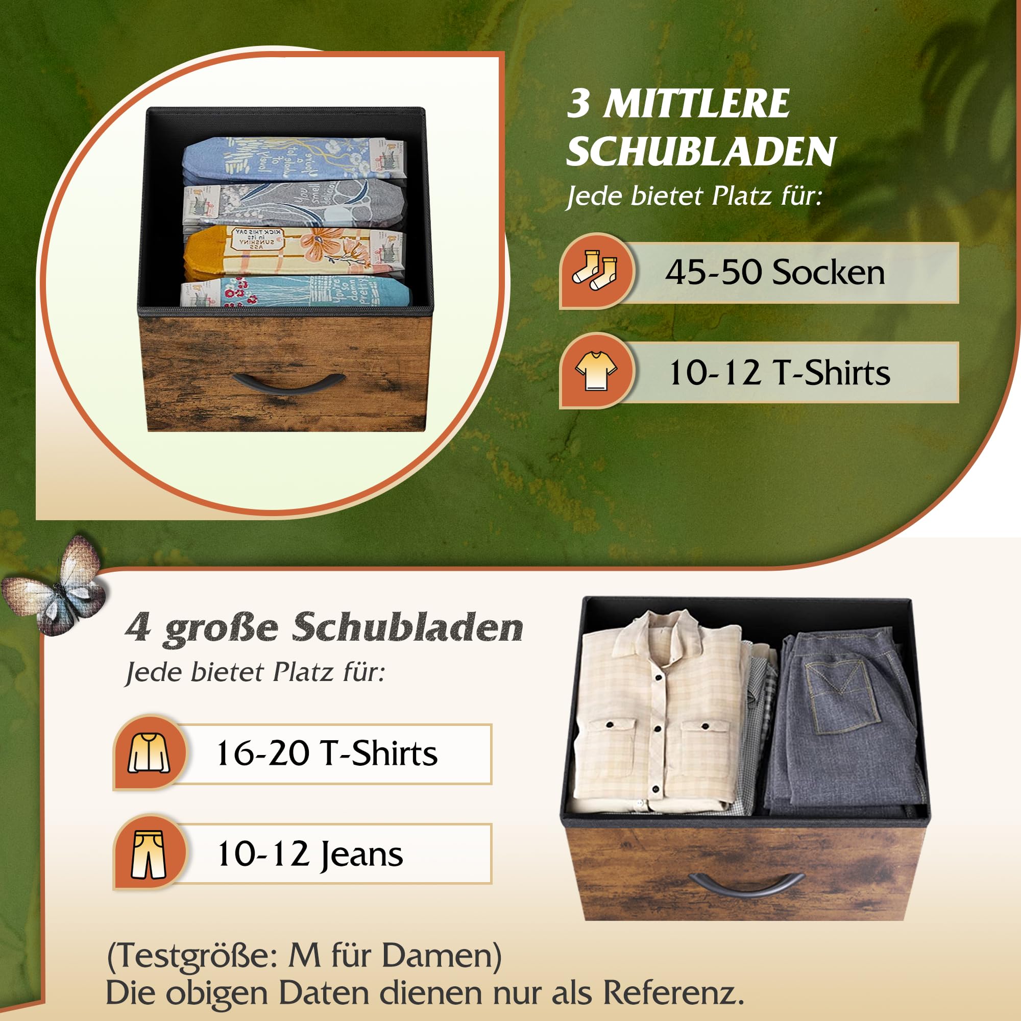 WLIVE Kommode mit Schubladen aus Stoff, Kommodenschrank für Schlafzimmer, Kommode Wohnzimmer, mit Stabiler Stahlrahmen (Vintagebraun-Schwarz, 7 Schubladen)