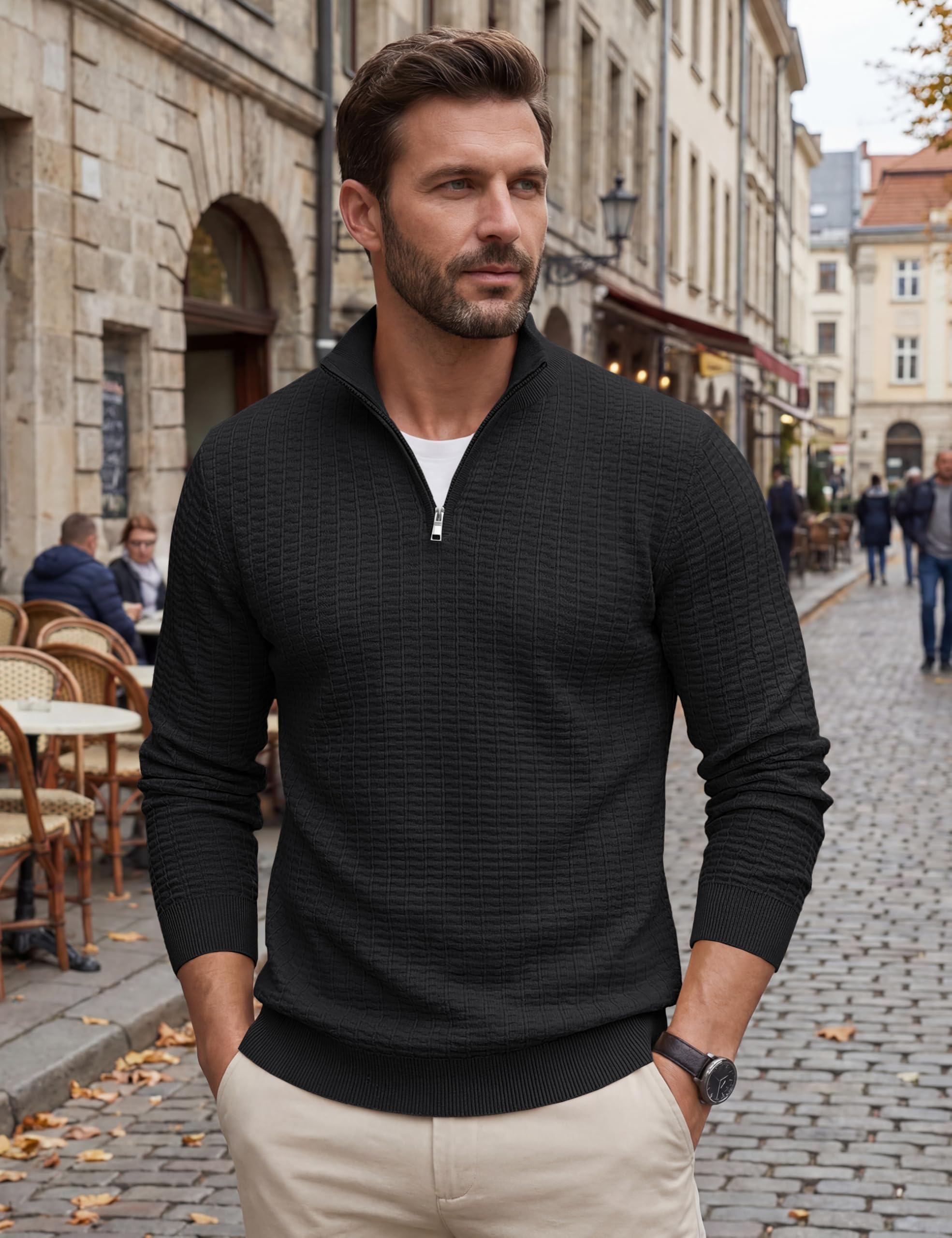 Cavva Winterpullover Herren 1/4 Zip Pullover Warm Rollkragenpullover Troyer