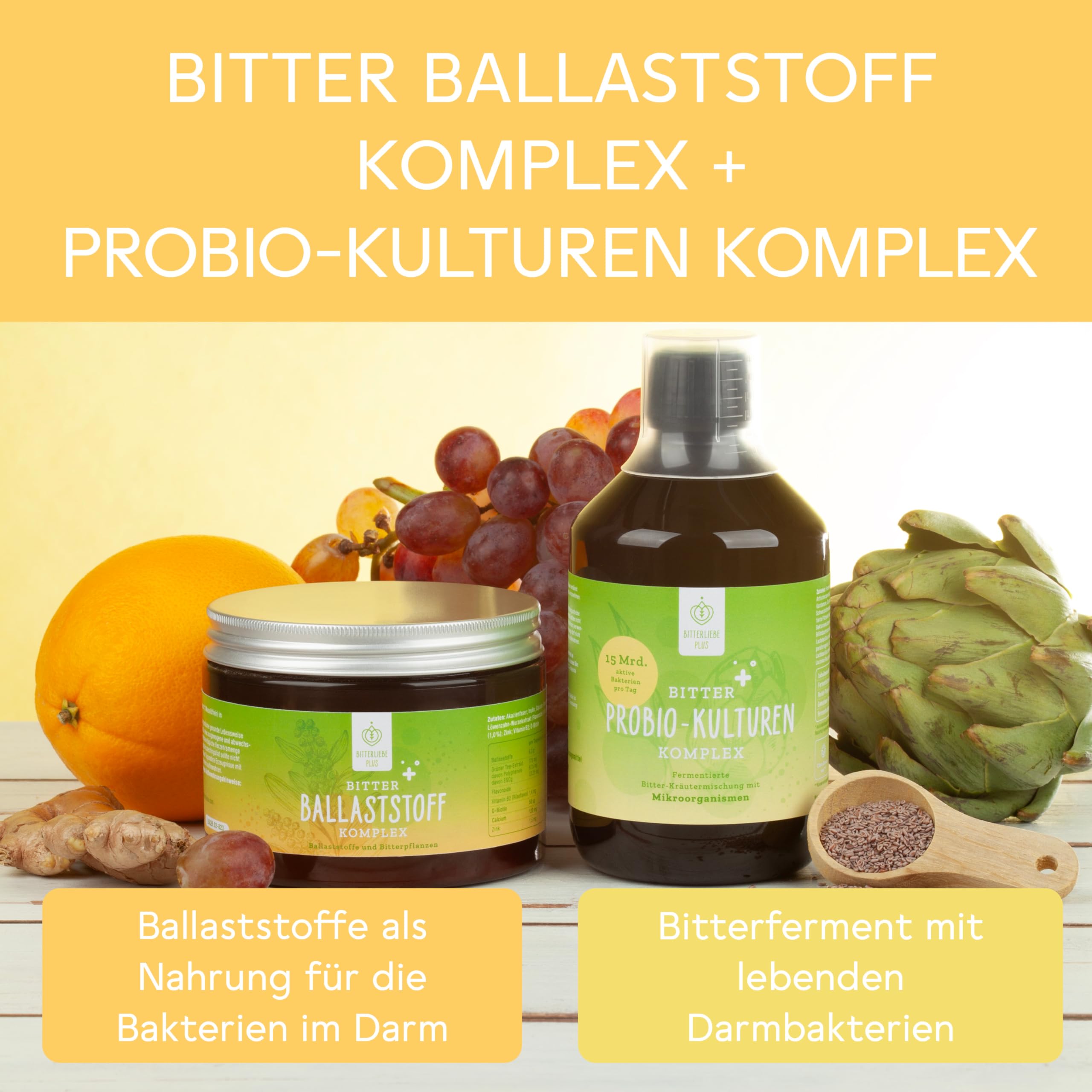 BitterLiebe Bitter Darmkur Paket - Probio Kulturen plus Ballaststoff Komplex für eine normale Verdauung* und Darmgesundheit*