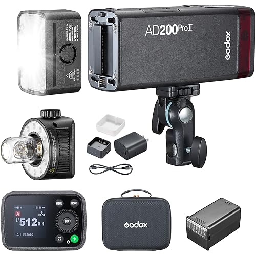 Godox AD200Pro Godox AD200 PRO II Outdoor Speedlite 200ws TTL HSS 1/8000s 2.4G Pocket Flash Strobe Monolight, Li-on Battery, 0.01-1.8s Recycling, 500 Full Power Flashes, Bare Bulb Head
