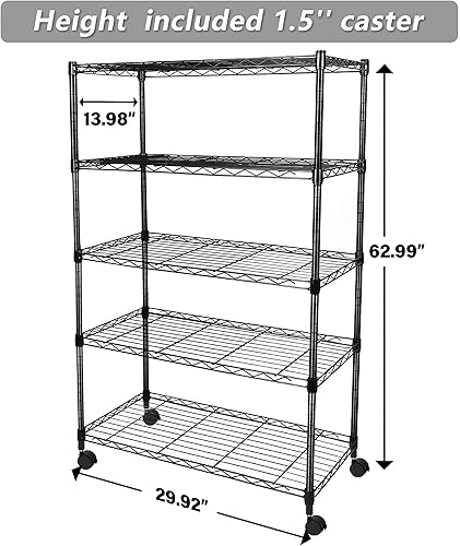 Miniatura 8 de Estantería resistente de 5 estantes, capacidad de 1250 libras, 29.92 pulgadas de profundidad x 13.98 pulgadas de ancho x 62.99 pulgadas de alto, 5
