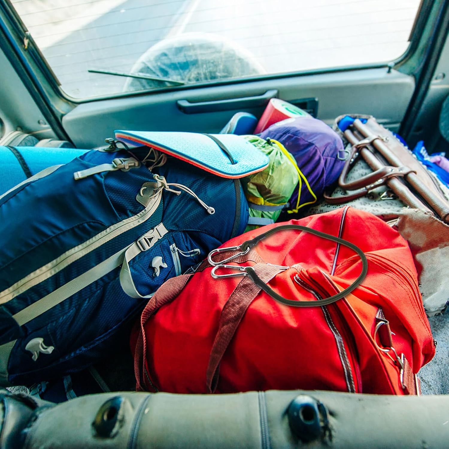 4pcs Outdoor Cargo Bungee Cords with Hooks, 60cm Heavy Duty Elastic Tie Down Straps for Luggage, Mountain Bike Rack, and Camping Use