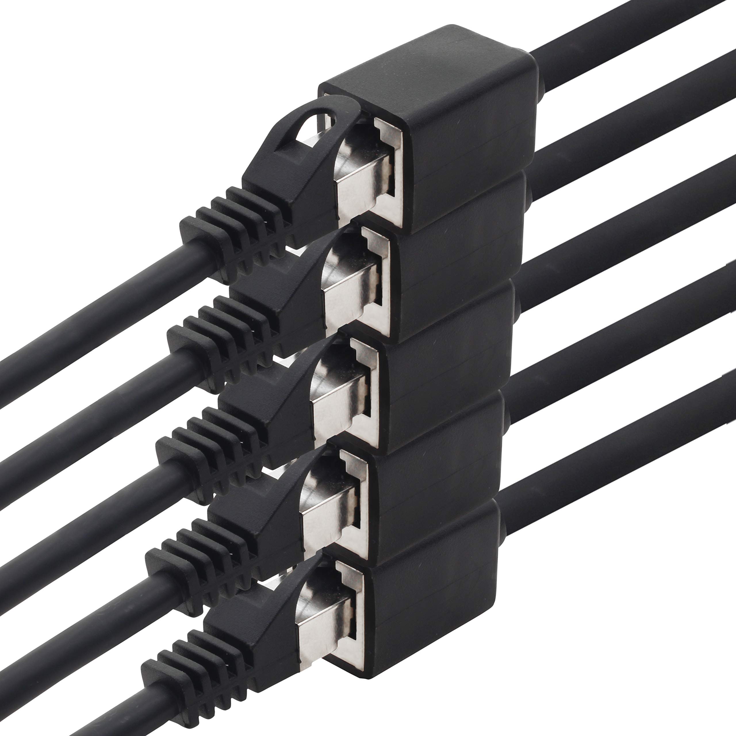 1aTTack.de 618173 CAT7 Cat.7 Verlängerung Adapter - 0,5m - Ethernetkabel Lankabel Netzwerkkabel 10 Gb/s Rohkabel mit (RJ45) Cat6a Stecker Buchse 5 Stück - schwarz