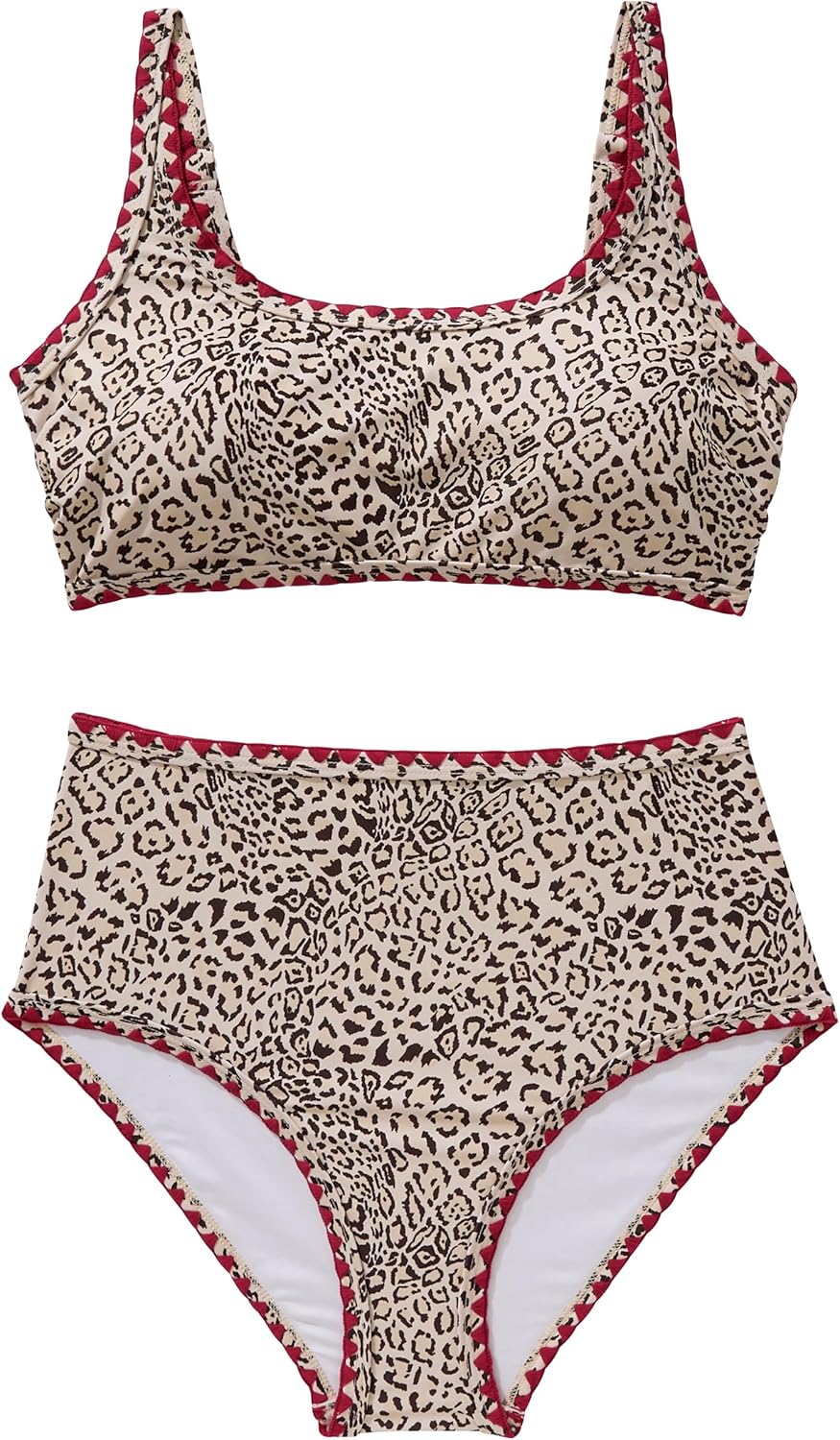 SUUKSESS Women High Waisted Bikini Set Floral Print Color Block 2 Piece Swimsuit - Image 5