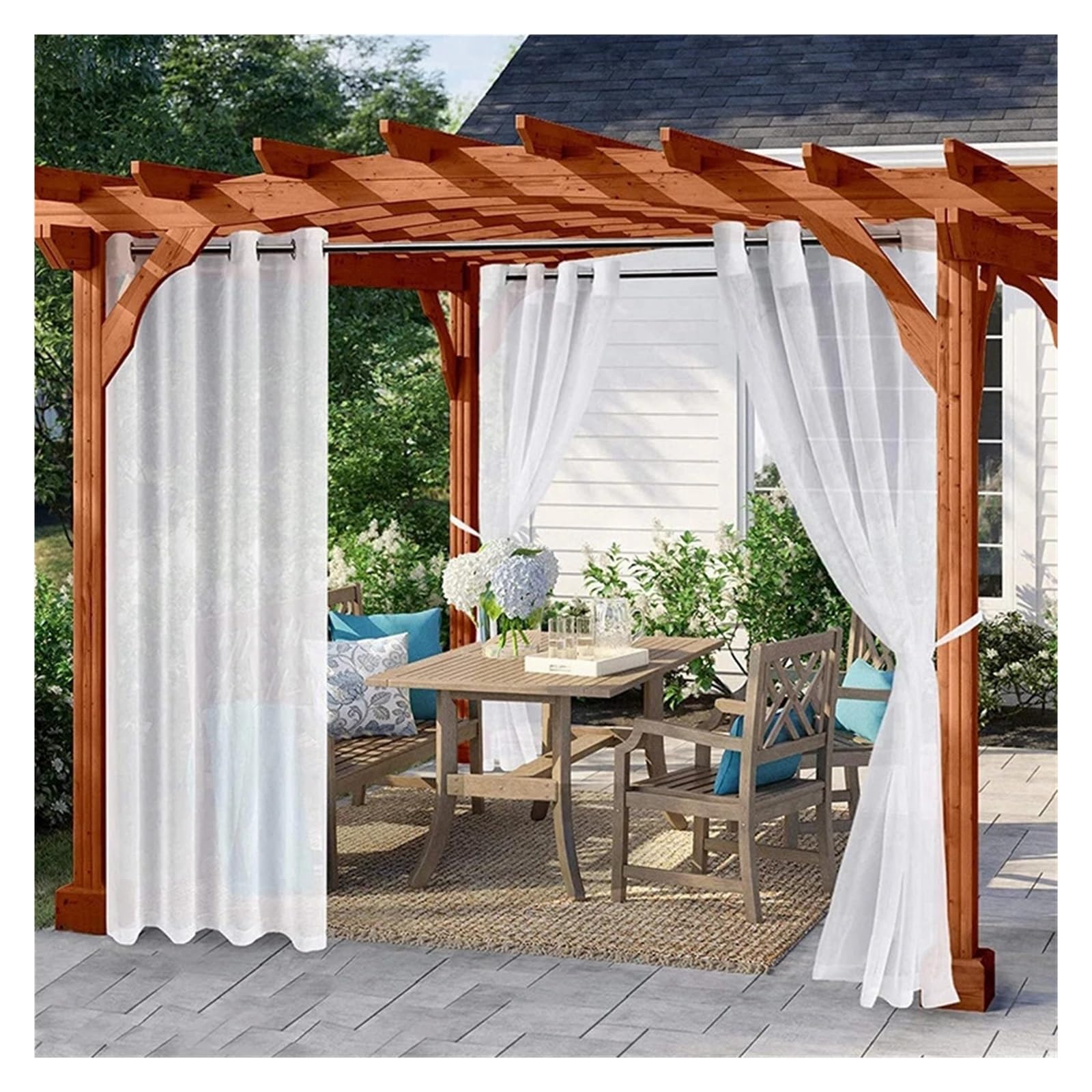 Zymjzbetic Pergola Curtain Waterproof Outdoor Curtain Windproof Sheer Curtains for Garden Gazebo(White 1PC,S 132x213cm)