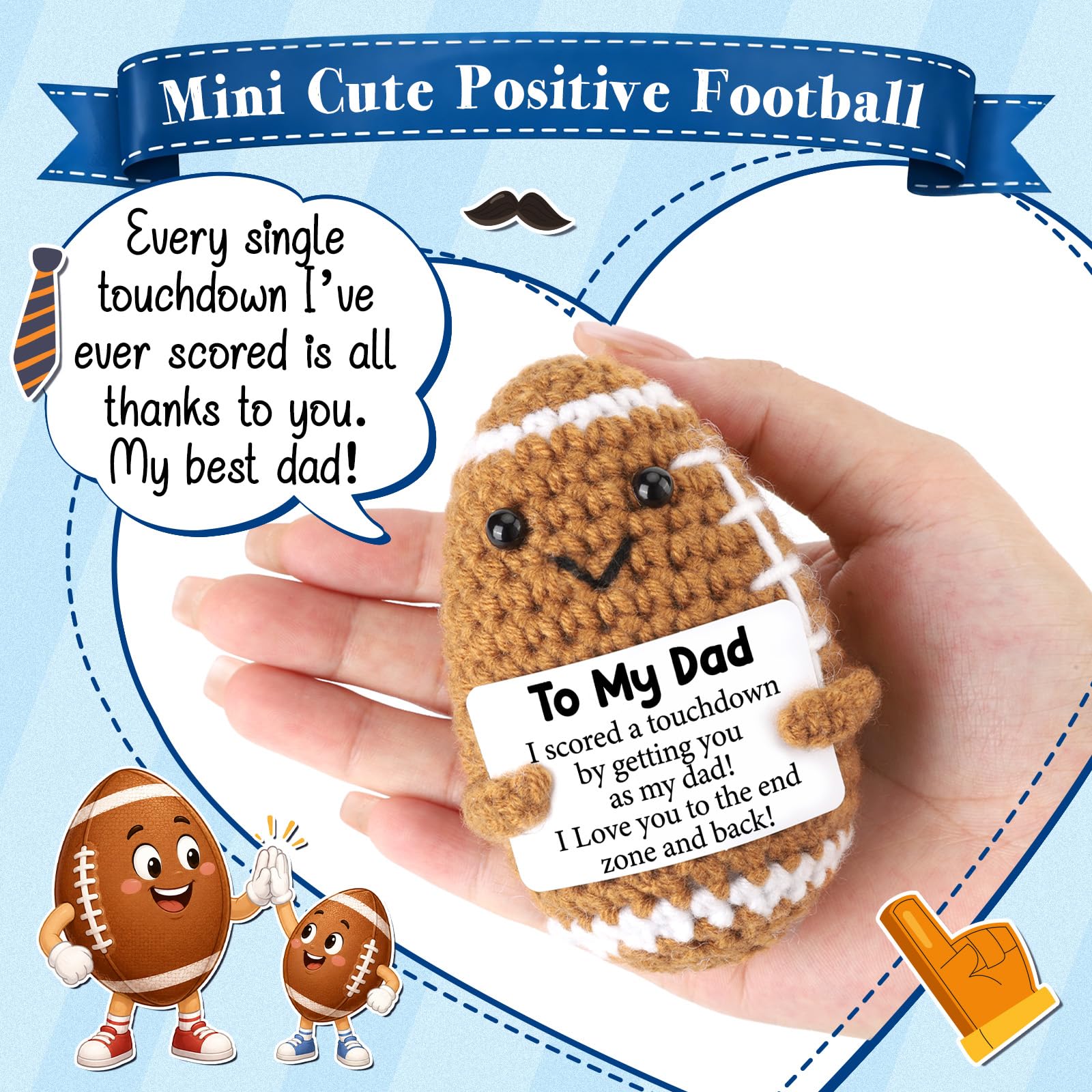 Funny Fathers Day Dad Gifts from Daughter Son Wife, Positive Handmade Crochet Father's Day Birthday Gift for Dad, Cute Small Gifts for Dads, I Love You Papa Gift Idea, Unique Football Doll for Stepdad