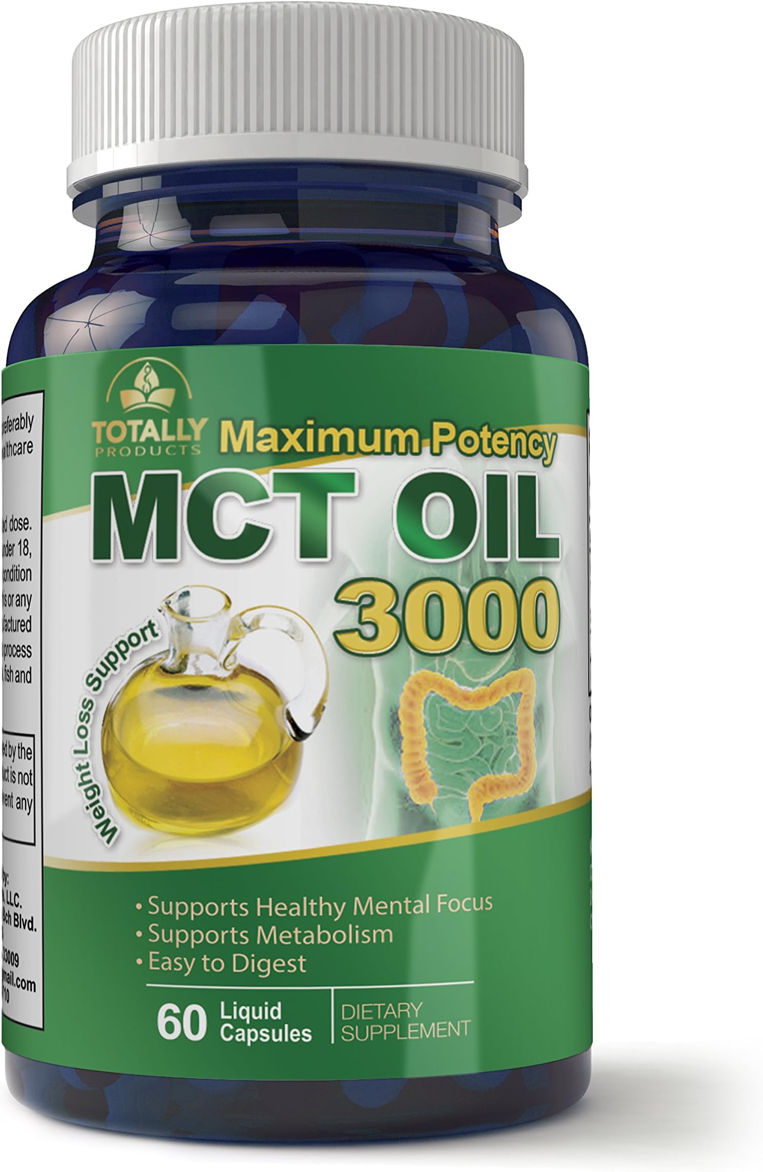 Maximum Potency 100% Pure MCT Oil Capsules 3000 mg I for Improved Energy and Brain Function I 60 Cold Pressed Softgels
