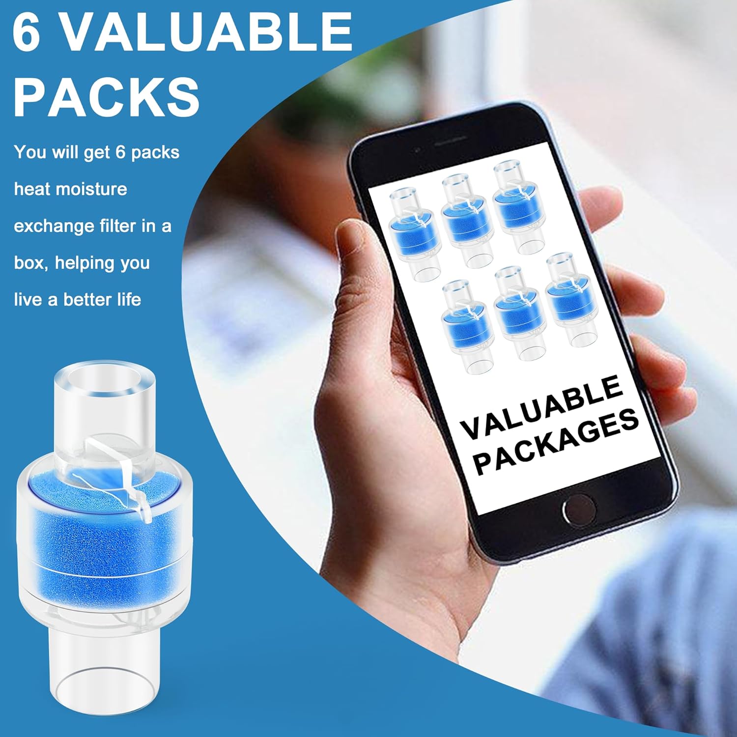 Update Packaging Universal Heat Moisture Exchanger/Exchange Filter Replacement for Z1, Z2 HME Humidification Solution Filter Fit 22mm Diameter Tubing-6 Pack, Individually Sealed Packaging LUXRILIX - Image 9