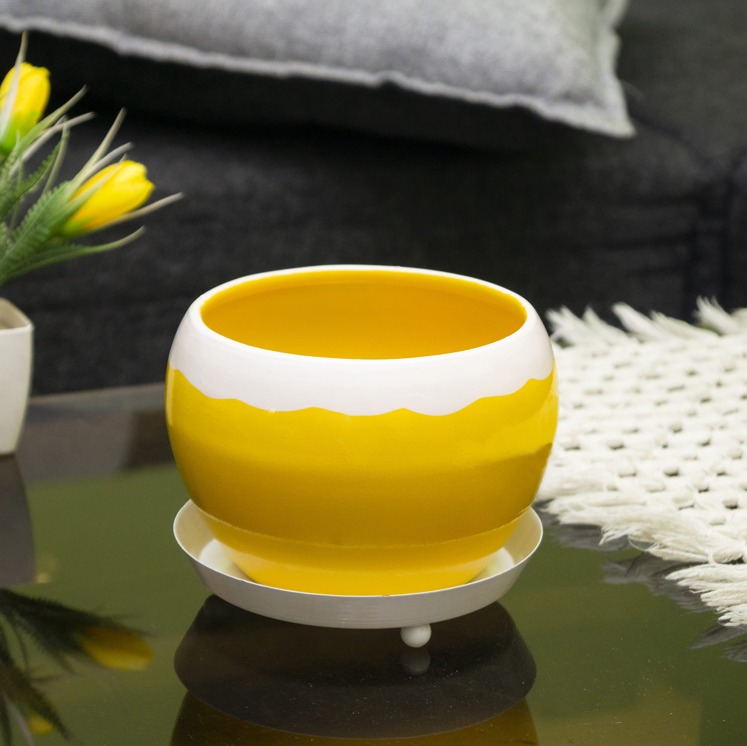 KYARI Cloudy Metal Pots for Indoor Plants with Drainage Hole (Best Flower Pots & Planters for Home Decor, Living Room, Kitchen, Bedroom, Table Top, Office, Gifting, Yellow) (B09SLVTBNT) Amazon Price History, Amazon Price Tracker