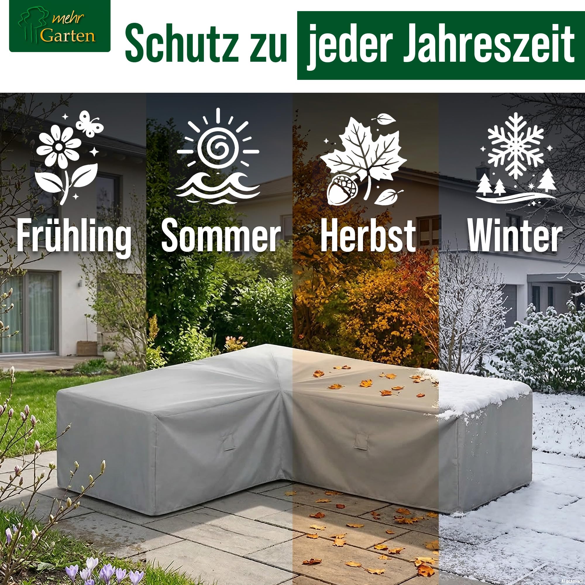 Schutzhülle Lounge L-Form, kurze Seite links, 300x245x80 cm | 600D Oxford - wasserdicht, UV-beständig, reißfest und winterfest - Abdeckung für Gartenmöbel mit Kordelzug für sicheren Halt