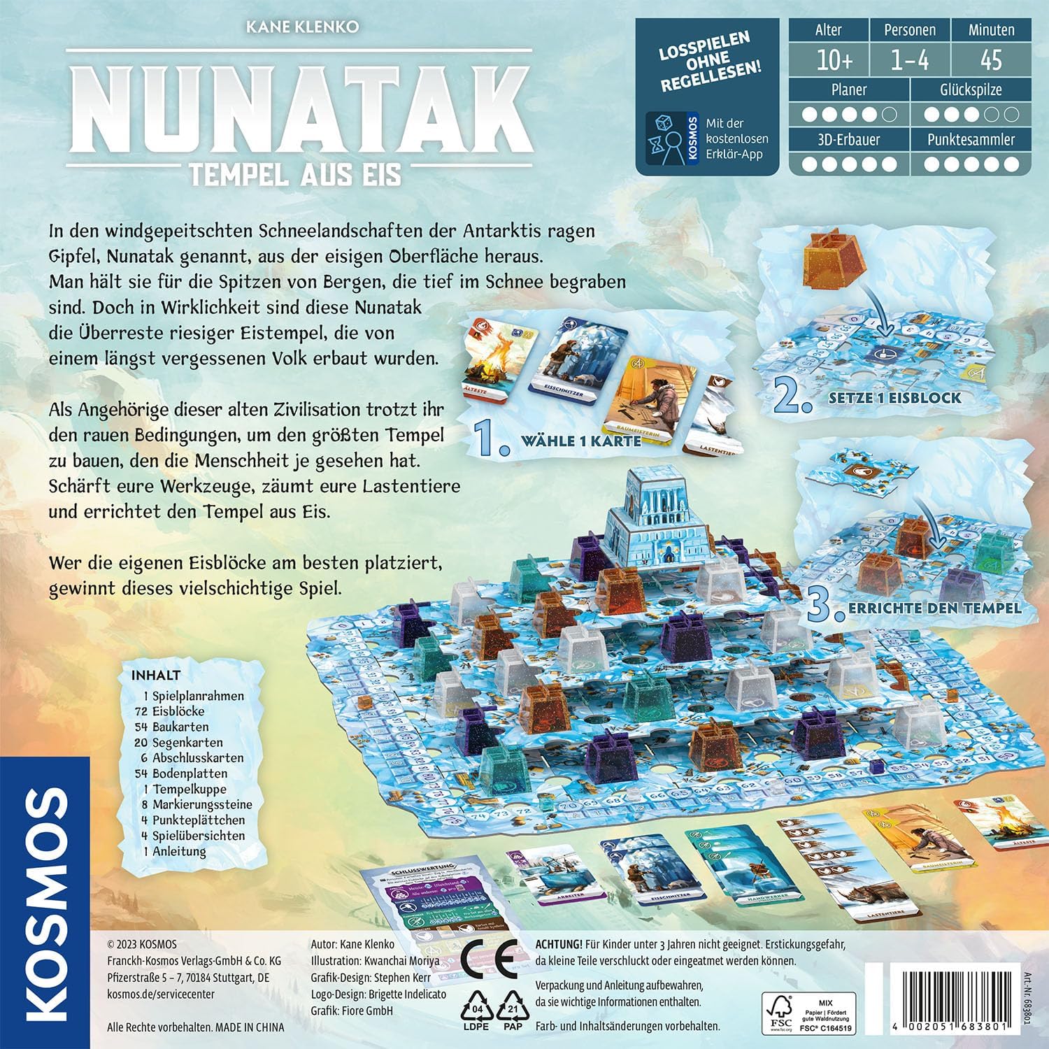 KOSMOS 683801 Nunatak Temple from EIS, Family Game, Cool 3D Construction, 3D Tokens in Ice Look, Strategy Game, Board Game, Board Game