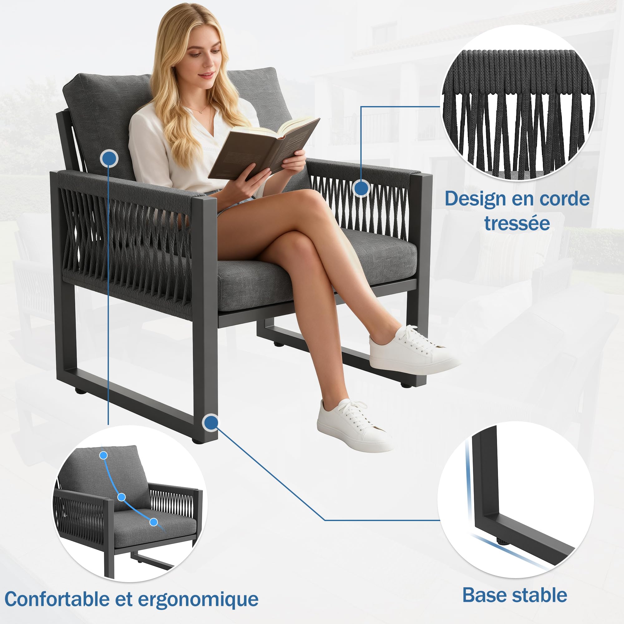 Idemon Gartenmöbel Set Outdoor Sofa 6-7 Sitzer, Gartenlounge-Set für Balkon Terrasse, Gartensofa mit großem Esstisch, Hochwertigen Sitzkissen & Rückenkissen, Wetterfestes Terrassen Sofa Set
