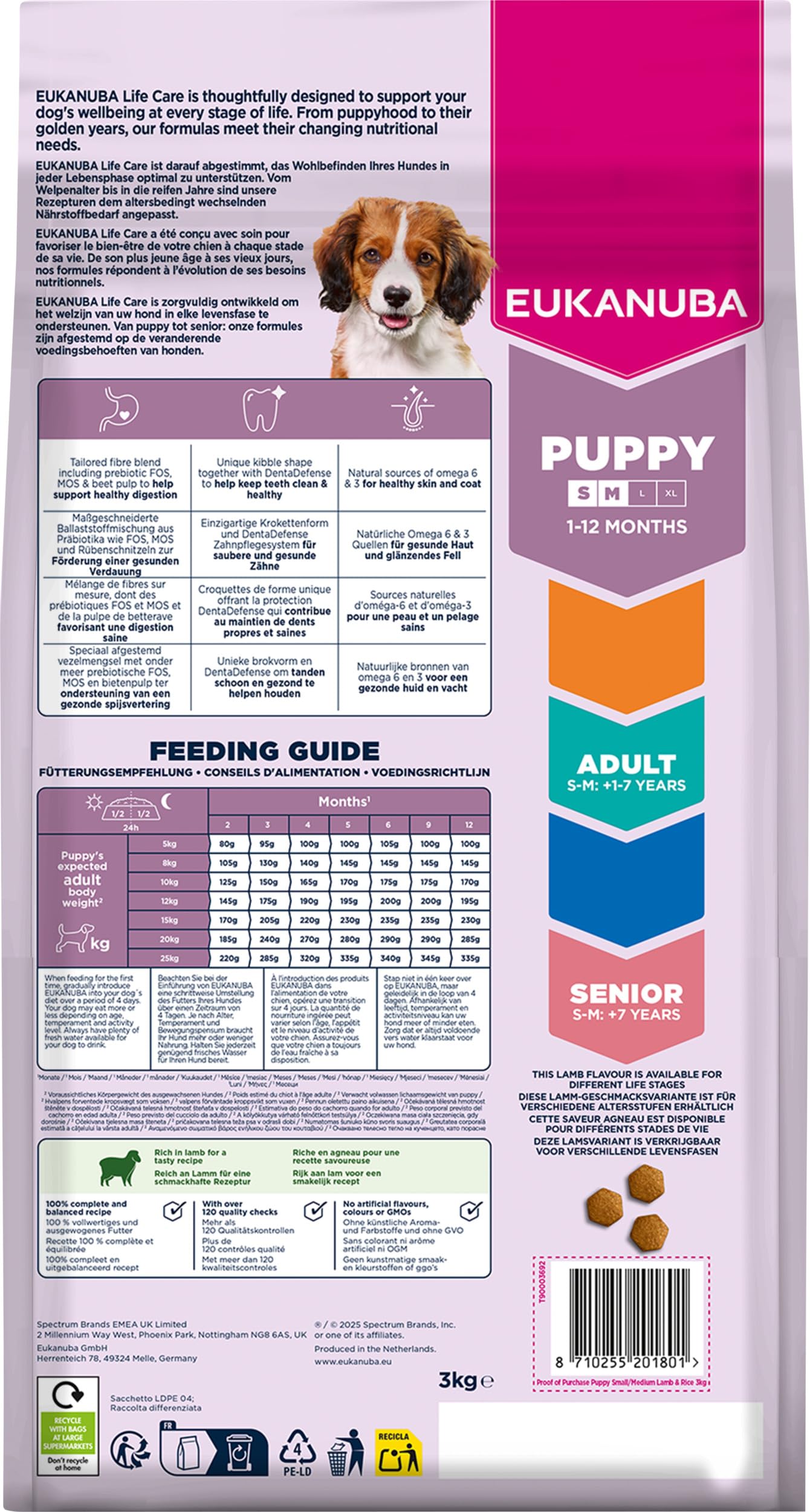 EUKANUBA Cibo secco per Cuccioli con agnello e riso per razze di taglia piccola e media - Alimento secco premium per Cani giovani, 3 kg