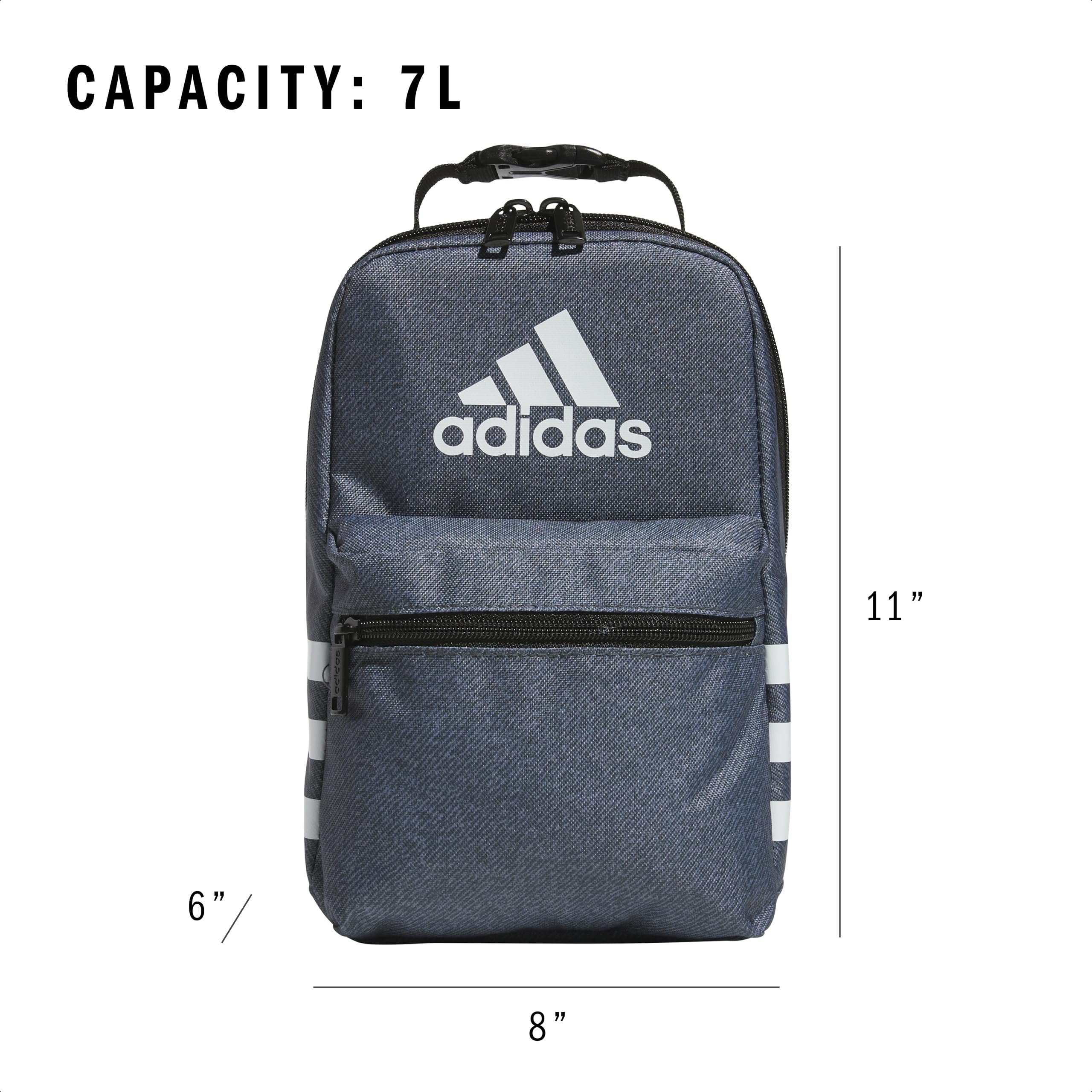 adidas Santiago Lunch Bag Cooler for Women and Men, Insulated Food Container Box with Mesh Pocket, Twill Onix Grey/Black/3.0, One Size : Home & Kitchen