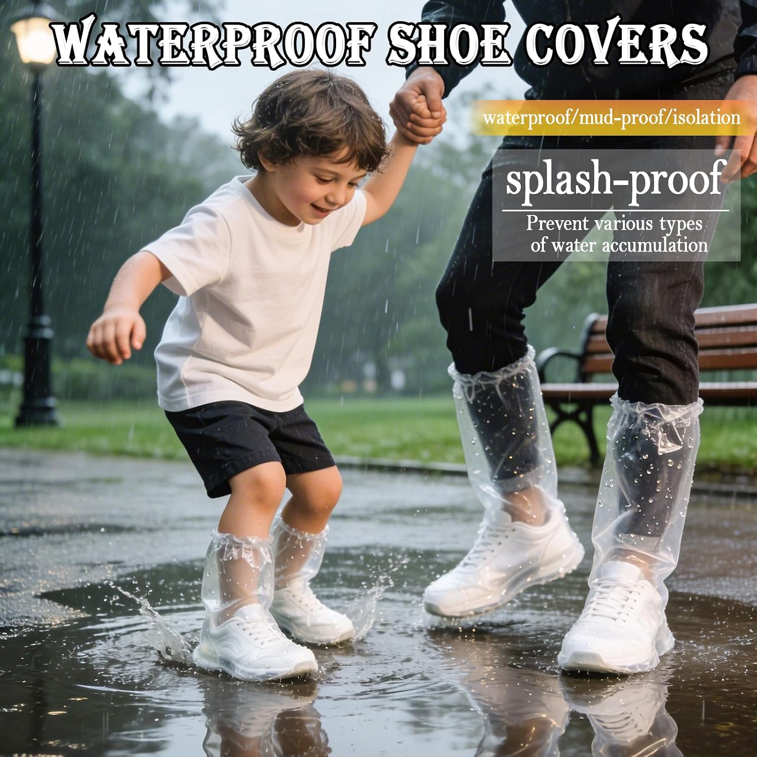 Individually Packaged Rain Shoe Covers, Disposable Shoe Ponchos, Anti-Slip Plastic Shoe Covers for Rain, Perfect for Kids & Adults, Small Shoe Sizes & Disney (Adults L 20Pcs + Kids 20Pcs) image 5