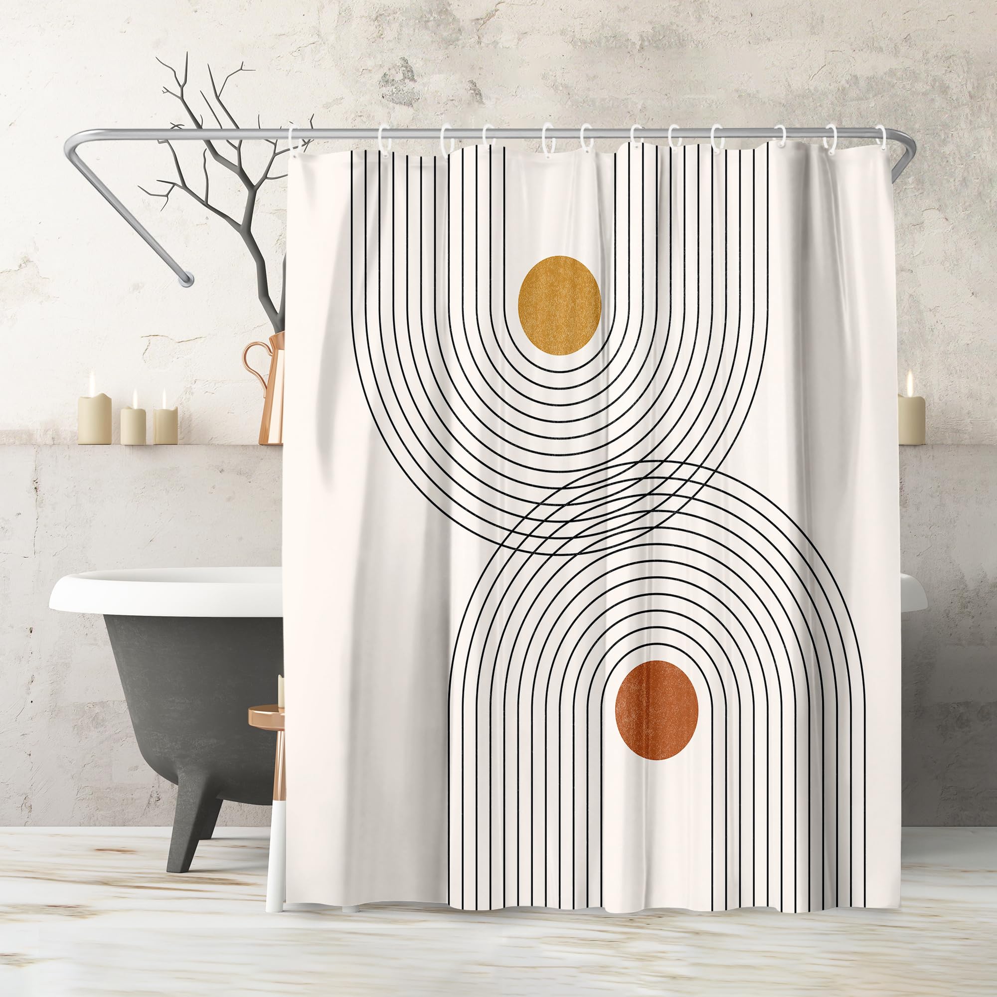 Americanflat 71x74 Boho Shower Curtain - Water-Resistant Long Shower Curtain with Durable Metal Grommets and 12 Hooks - 100% Polyester - White Bathroom Curtains