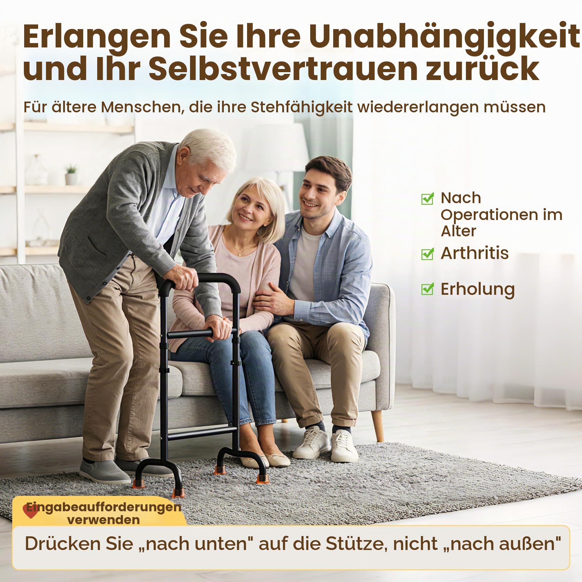Stehhilfe für Stuhl und Couch, höhenverstellbare Mobilitätshilfe für Senioren, Leichter Aluminiumrahmen mit 204 kg Kapazität