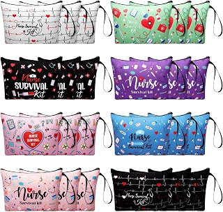 24 Pack Nurse Cosmetic Bags Bulk Nursing Survival Kit Canvas Zipper Pouch Bags Novelty Thank You Gift for Nurse Week Medical Assistant Week Healthcare Workers 2025 Nursing Graduation(Classic)
