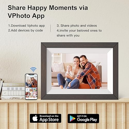 Miniatura 4 de Marco de fotos digital inalámbrico de madera, álbum de fotos electrónico - Marcos de fotos digitales de 32 GB de 10.1 pulgadas, pantalla táctil IPS,