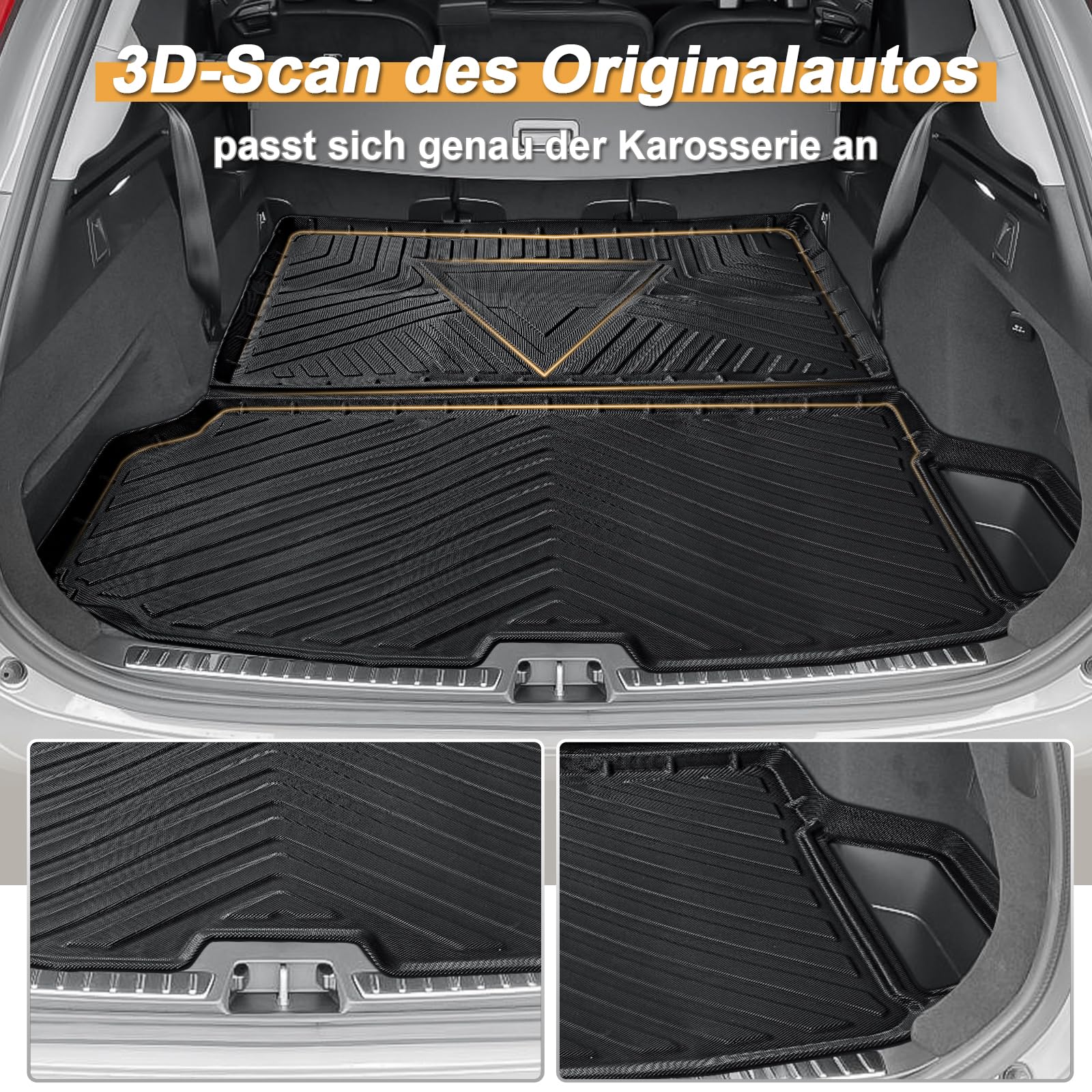 ECOZEN kofferraumwanne für Volvo XC90 2015-2025 TPE Allwetter Kofferraumwanne Original 3D-Scan 3-lagiges Kofferraummatte, wasserdicht Hohe Passform Hoher Rand Laderaumwanne für Volvo XC90 Zubehör