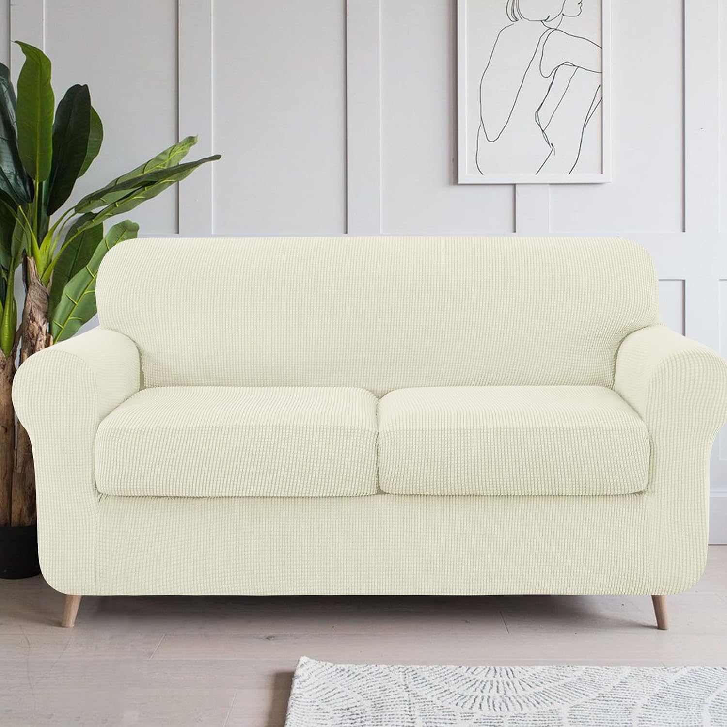 subrtex Sofa Slipcover with Separate Cushion Couch Cover 2-Seaters 3-Seaters Furniture Protector for Kids/Pets(Medium&Large,Ivory) : Everything Else