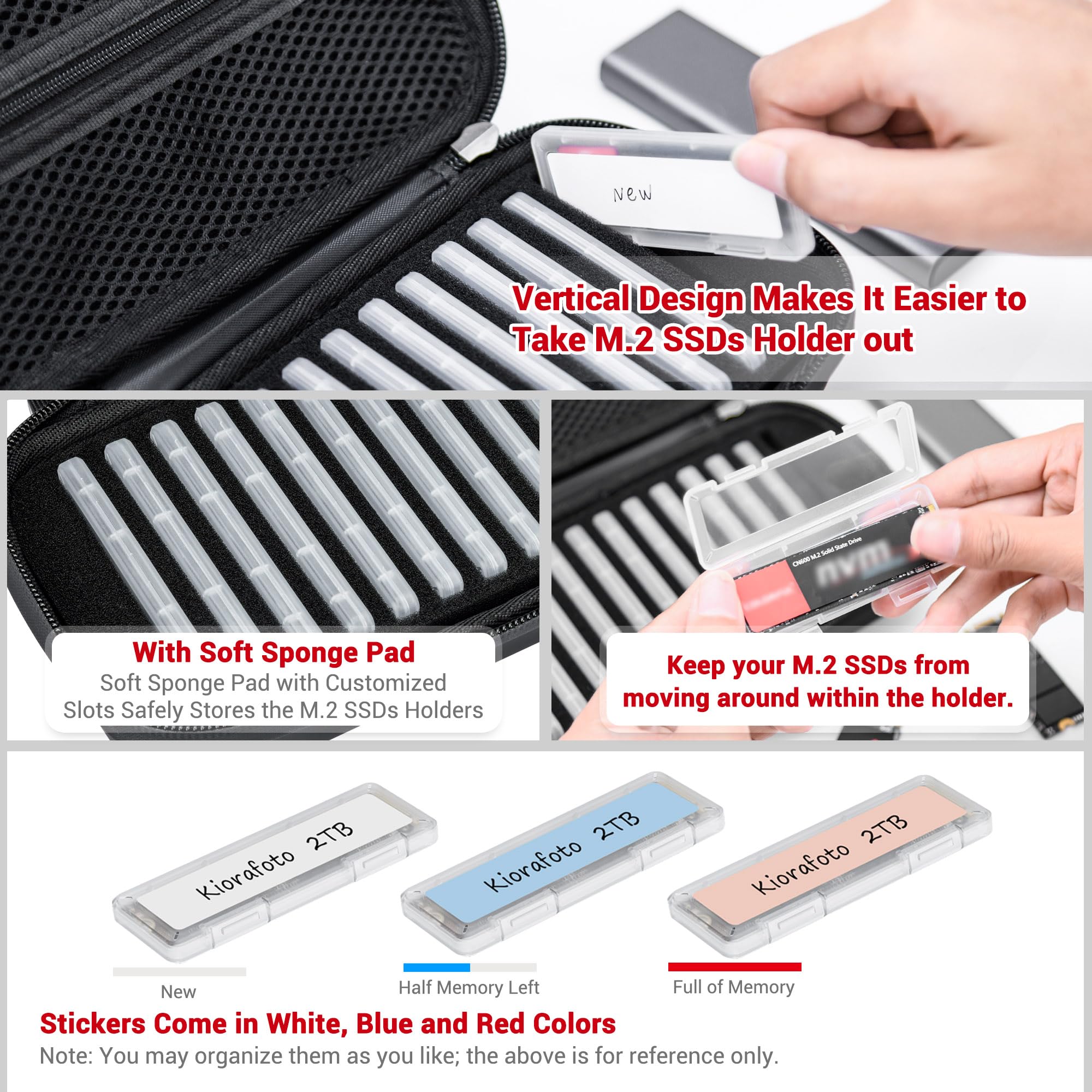 Soporte para SSD M.2 de poliuretano EVA con 12 fundas transparentes M.2 NVMe para SSD 2280/2260/2242/2230, resistente al agua y a prueba de golpes, con bolsillo con cremallera y asa de transporte