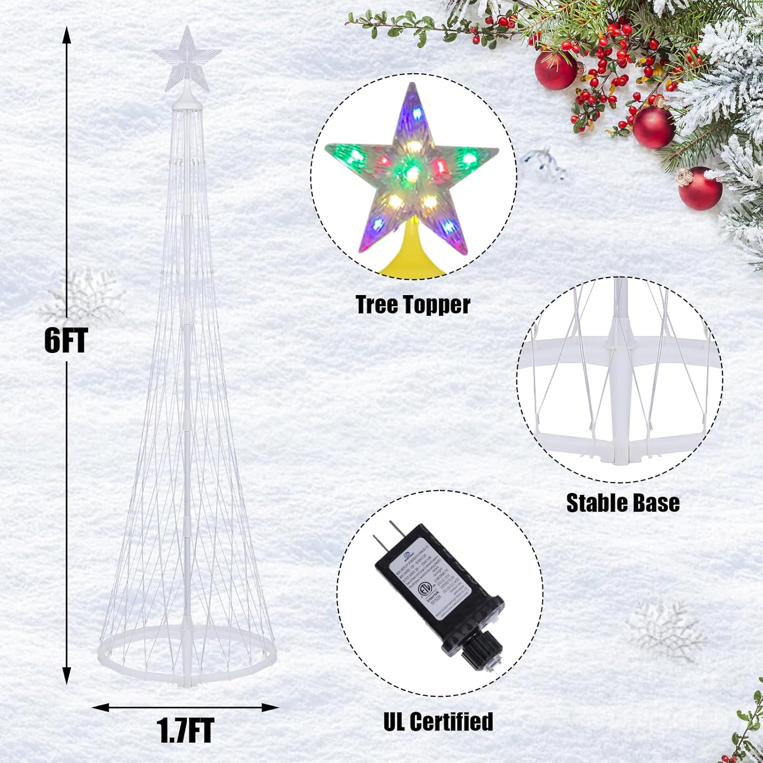6FT Christmas Tree Outdoor Lighted 230 LED Color Change Christmas Tree Lights Christmas Tree Outdoor with RGB Lights for Christmas Holiday Decoration, Festival, Party, Indoor and Outdoor Decor
