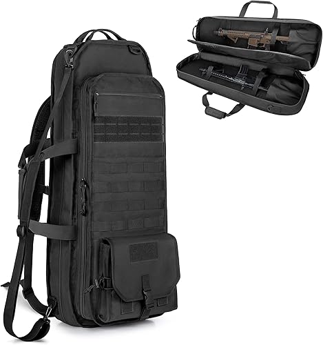 GOBUROS Mochila táctica para rifles de 28 pulgadas, funda suave para rifle con 3 portavasos, correas acolchadas para el hombro, cremallera con