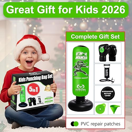 Miniatura 2 de Marwan Sports 5-in-1 Inflatable Punching Bag for Kids – 63" Karate Toy Set with Boxing Gloves, Durable Fast Rebound, Active Play, Stress Relief