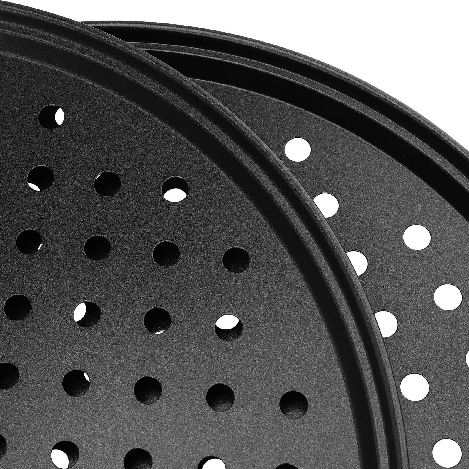Paquete de 4 bandejas redondas de 12 pulgadas para hornear pizza con agujeros, sartén para hornear pizza para horno, sartén antiadherente de acero al carbono para hornear restaurantes en casa, 3