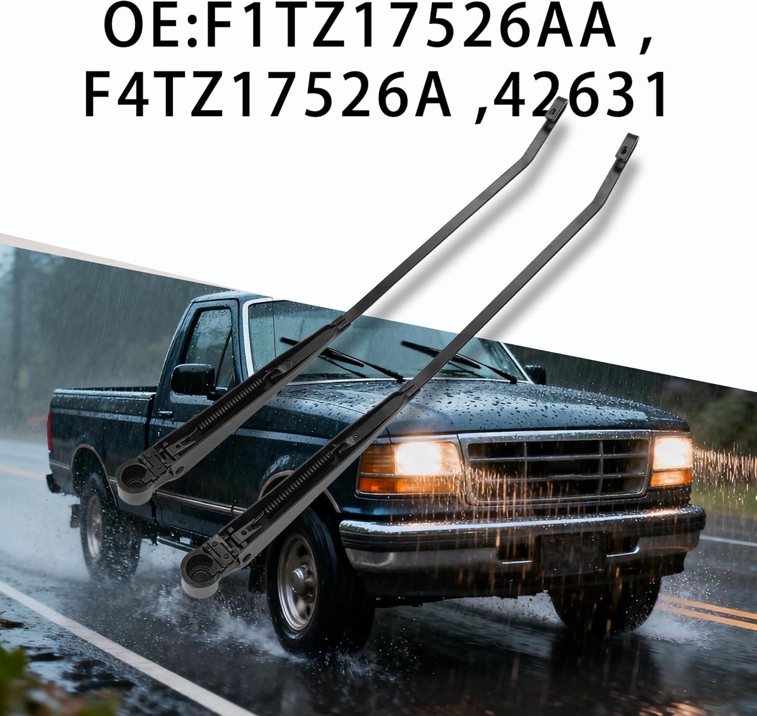 42631 1 Pair Windshield Wiper Arm Anti rust UV resistant Compatible with Ford F150 F250 F350 F-Super Duty Bronco 1991-1998 Replace OE F1TZ17526AA F4TZ17526A