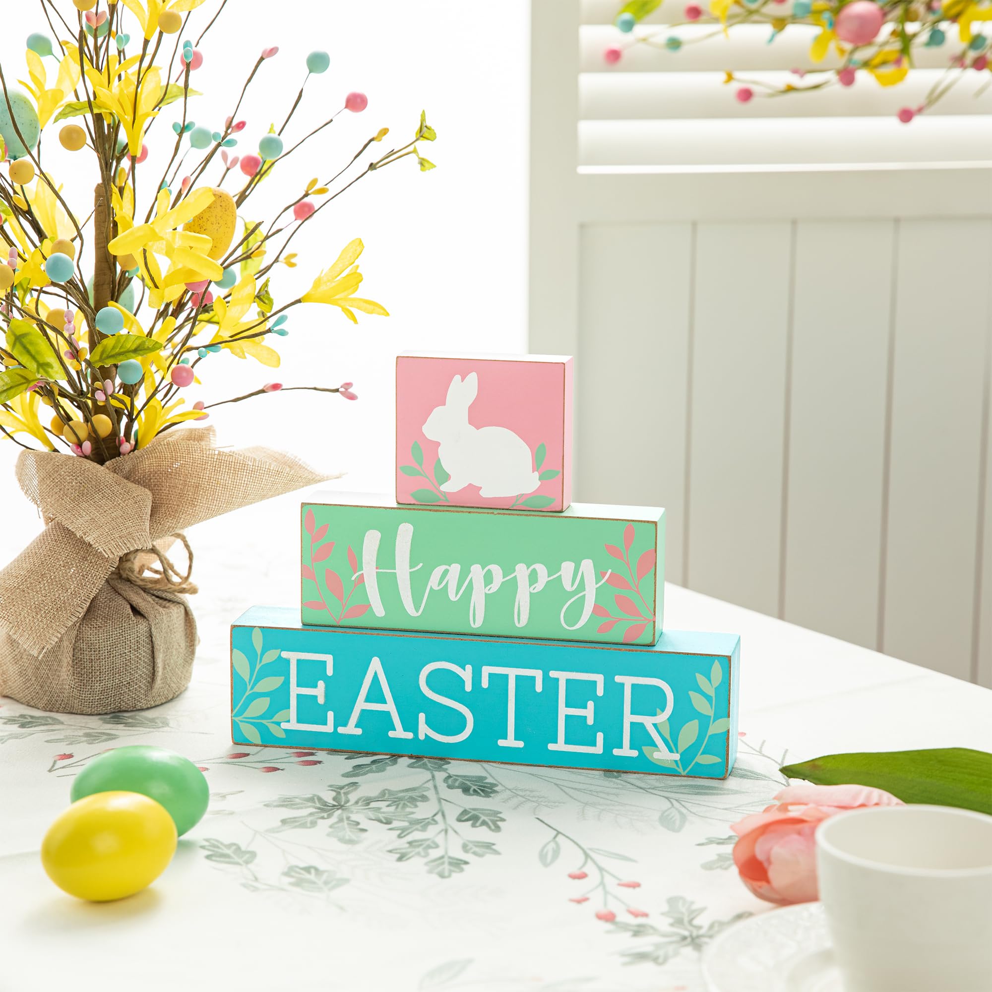 Pancarte multicolore Bunny de Glitzhome pour décoration de Pâques