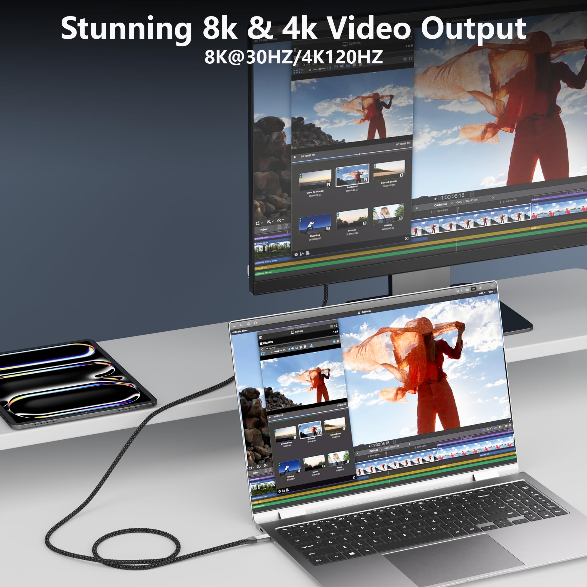 Cavo USB C(0.6m+1m+2m+3m) 100W Ricarica Rapida, USB 3.2 Gen2 20Gbps Compatibile con Cavo Thunderbolt 3/4, Trasmissione Video 4K@60Hz, for SSD, Monitor, Dock, eGPU