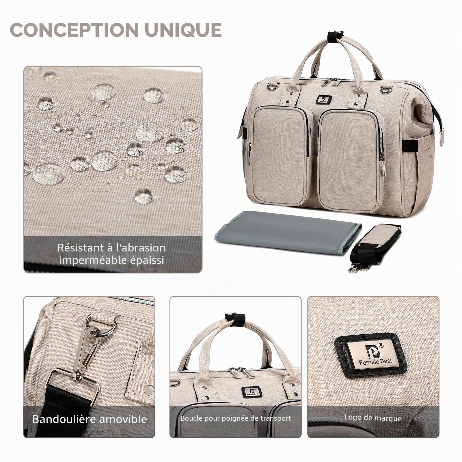 Pomelo Best Sac à langer avec pinces pour poussette et matelas à langer