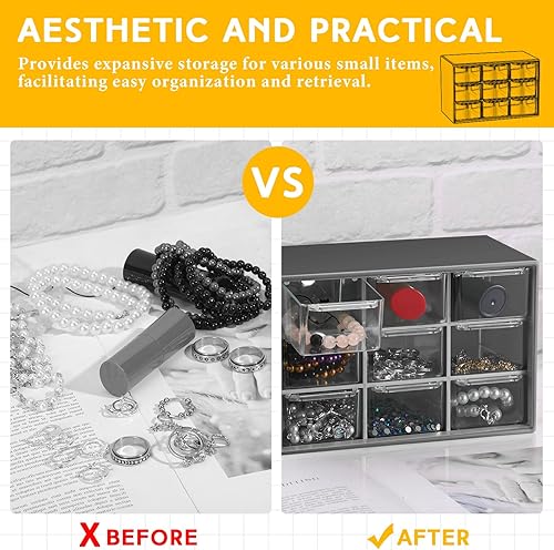 Miniatura 5 de Wenqik 2 mini cajones de almacenamiento para profesores, caja de herramientas organizadora con 9 cajones transparentes, escritorio pequeño de