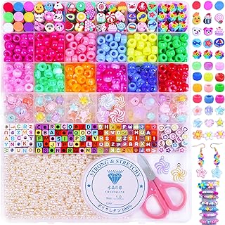 Bead Bracelet Making Kit, Friendship Bracelets Making Beads Kit, Pony Beads Charms Beads Clay Flower Letter Beads for Jewelry Making Kit, DIY Arts and Crafts Gifts for Girls Age 6 7 8 9 10-12