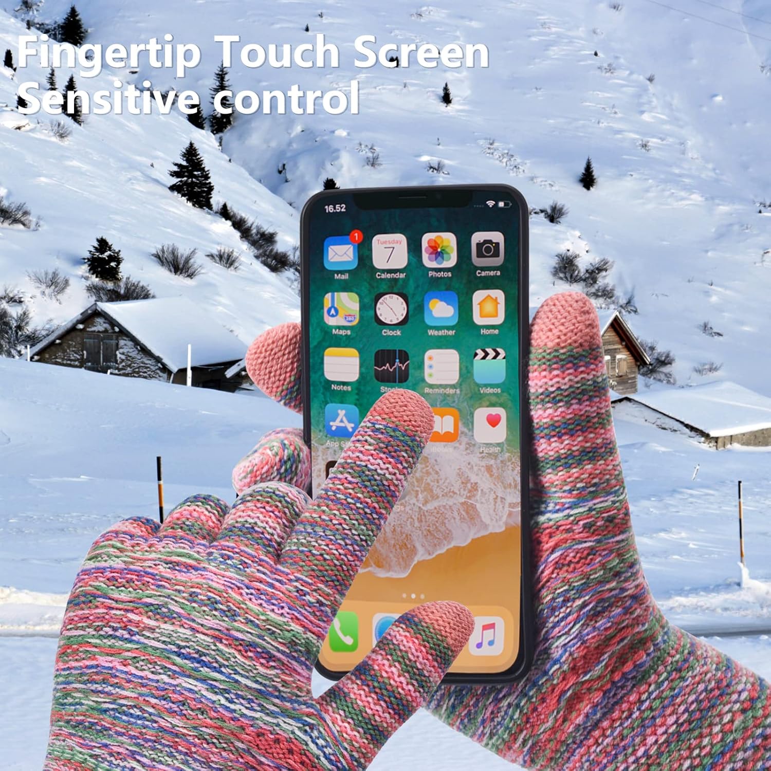 Women's Winter Warm Touch Screen Gloves Womens Thermal Cable Knit Wool Fleece Lined Glove for Cold Weather - Image 2