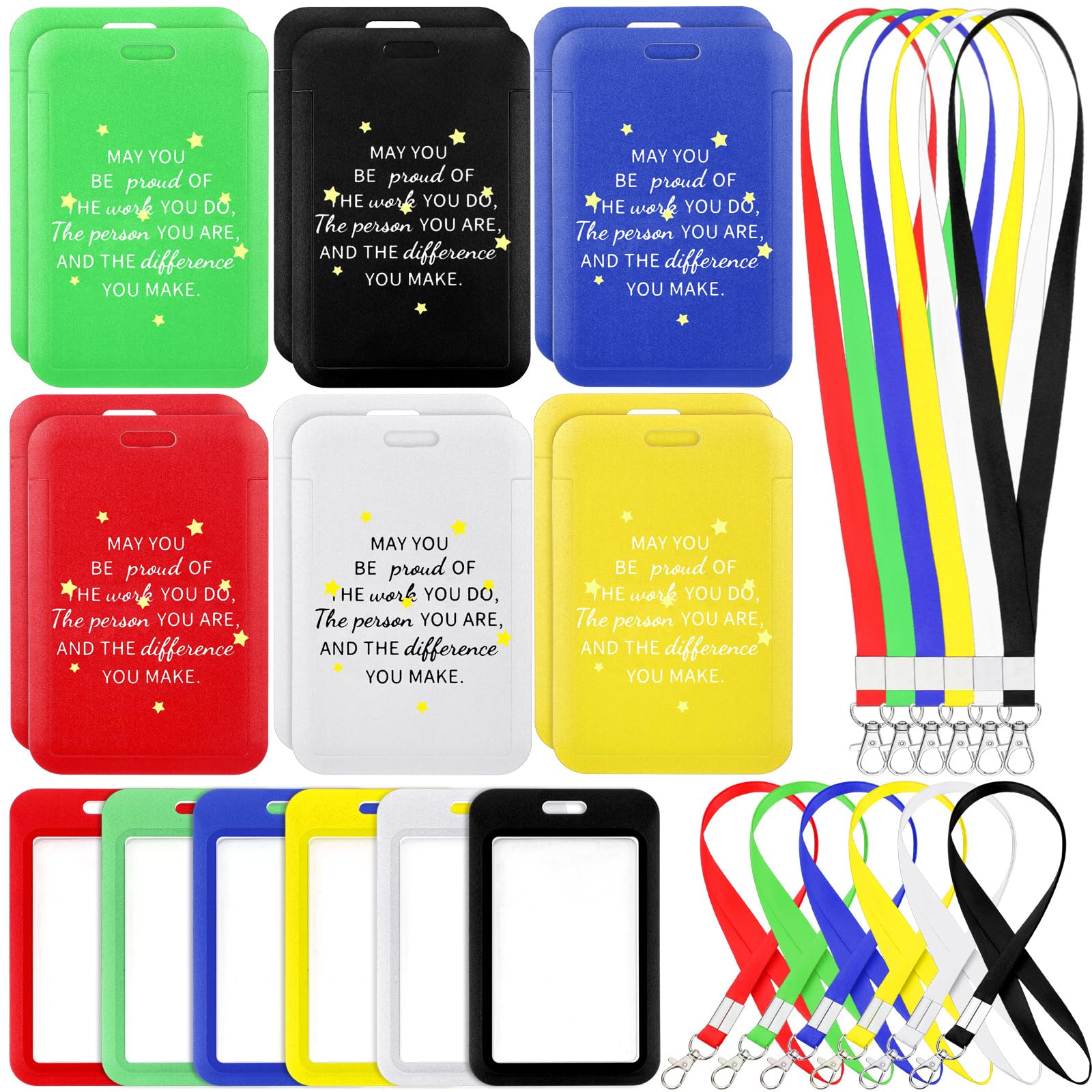 Geyoga 12 Sets Christmas Inspirational Quote ID Badge Holder with Lanyards May You Be Proud of The Work You Do for Staff Appreciation Coworker