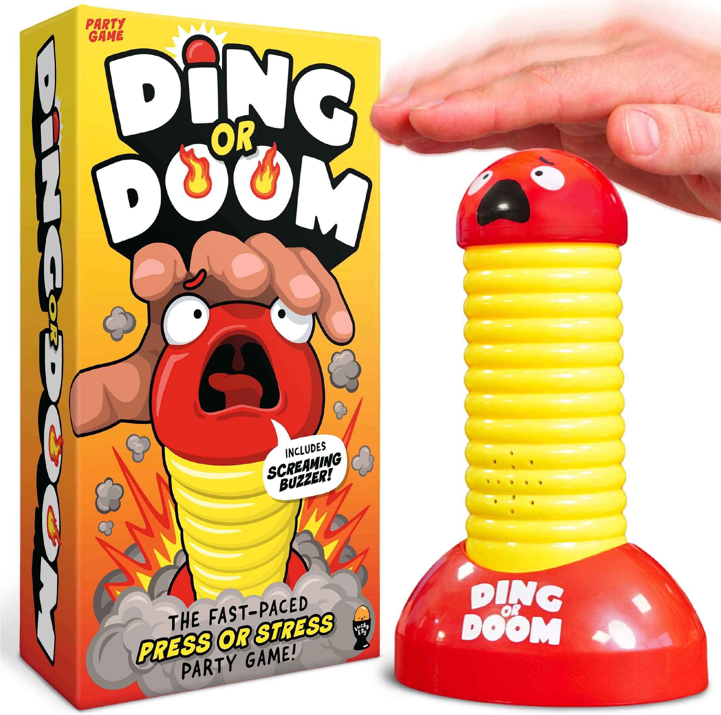 Lucky Egg Ding Or Doom – Fast-Paced Buzzer Party Game for Kids, Teens & Adults – Quick Thinking Category Game with 200 Prompts – Fun Family & Party Game Night Game for 2+ Players (Ages 12+)