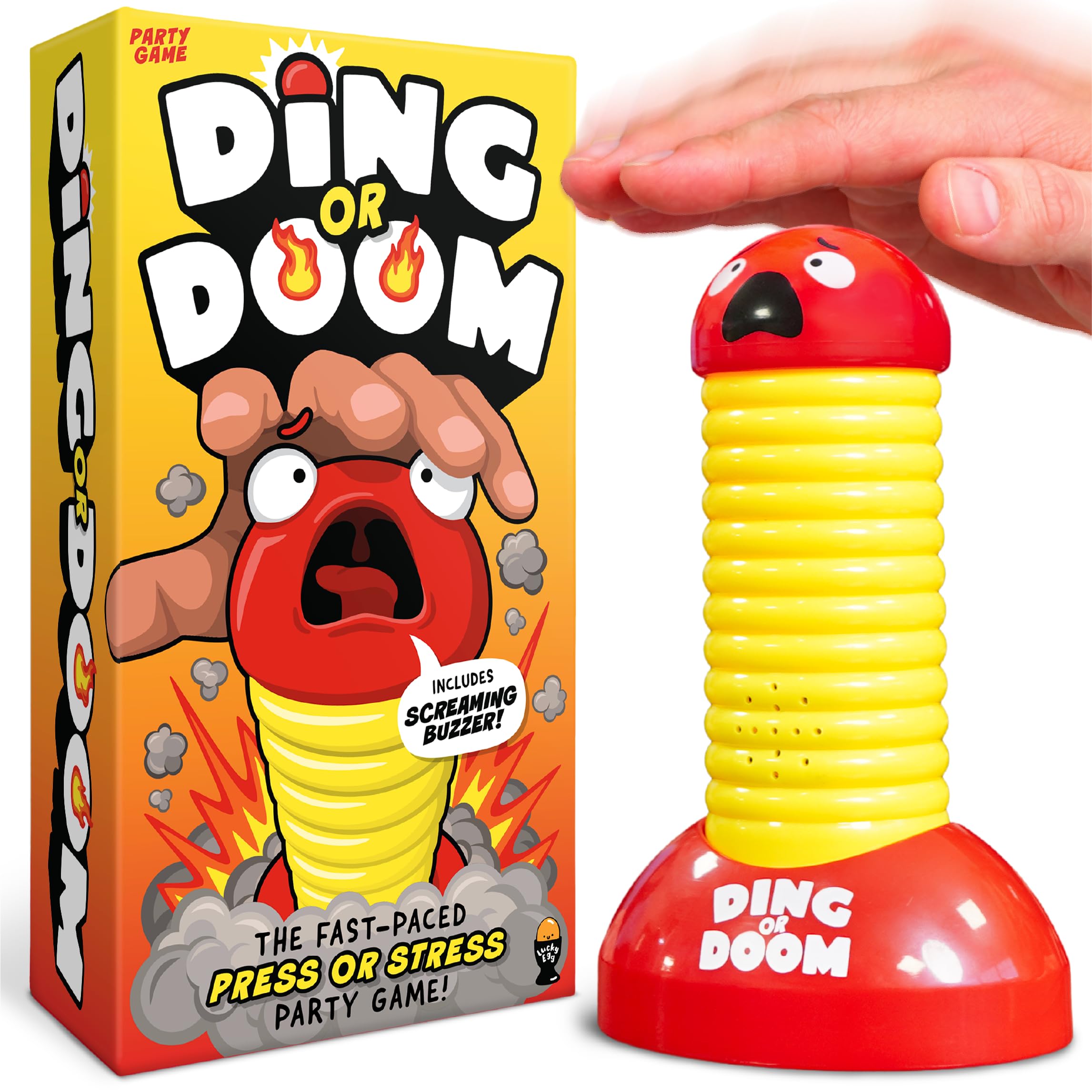 Lucky Egg Ding Or Doom – Fast-Paced Buzzer Party Game for Kids, Teens & Adults – Quick Thinking Category Game with 200 Prompts – Fun Family & Party Game Night Game for 2+ Players (Ages 12+)
