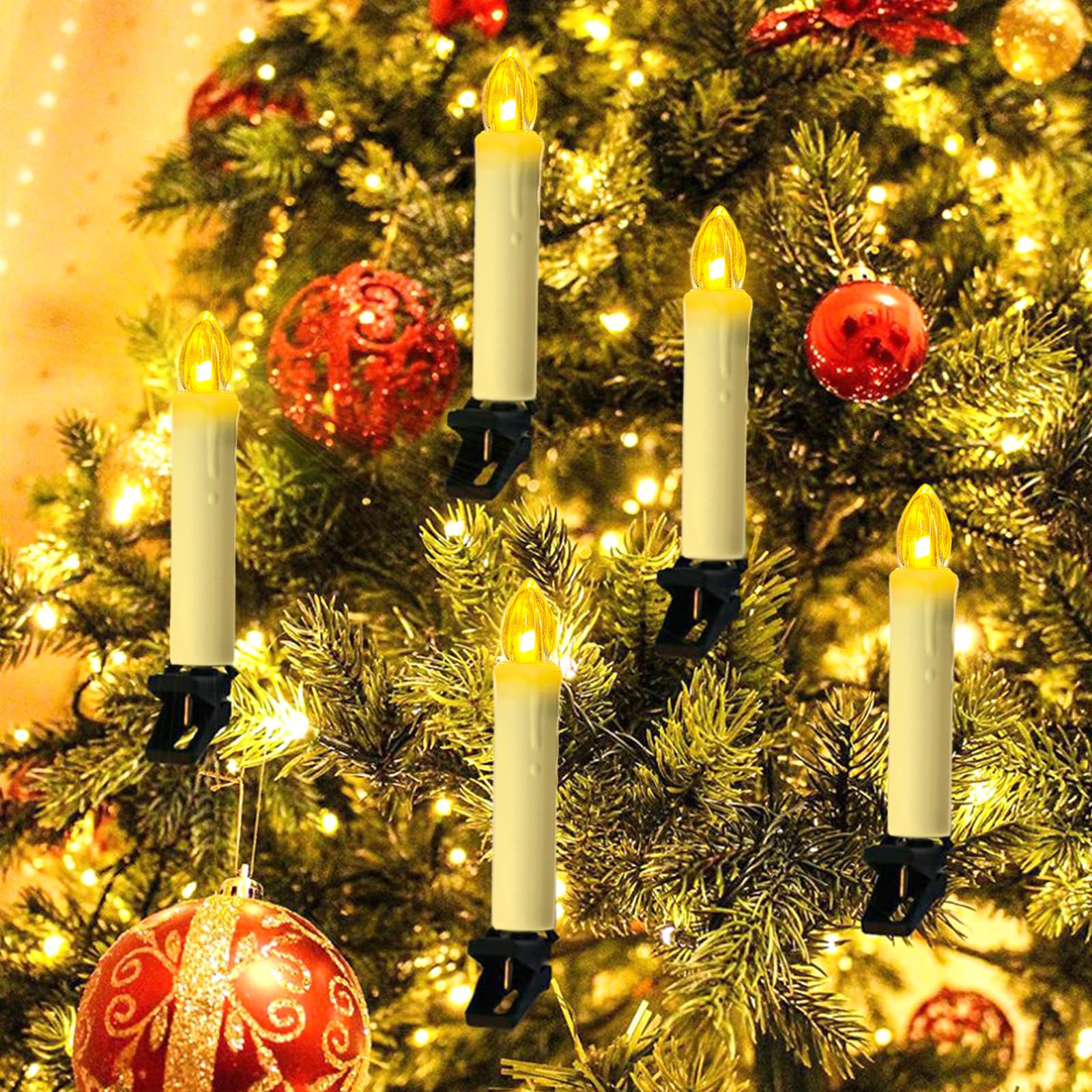 TOTHDATE 10PCS Christmas Tree Clip-on Candles Light, LED Taper Candles Light with 10 Key Remote Battery Included for Christmas Party Wedding Decorations