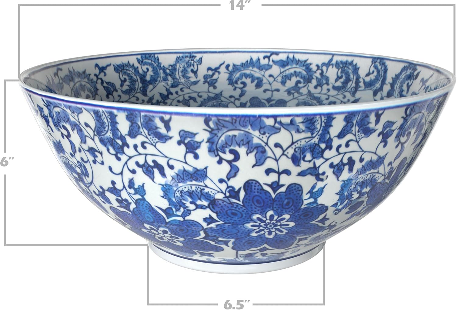 Red Lantern 14" Floral Blue & White Porcelain Bowl Vase for Centerpiece in Kitchen Dining Living Room Bedroom with Boho Eclectic Modern Contemporary Classic Traditional Style Decor
