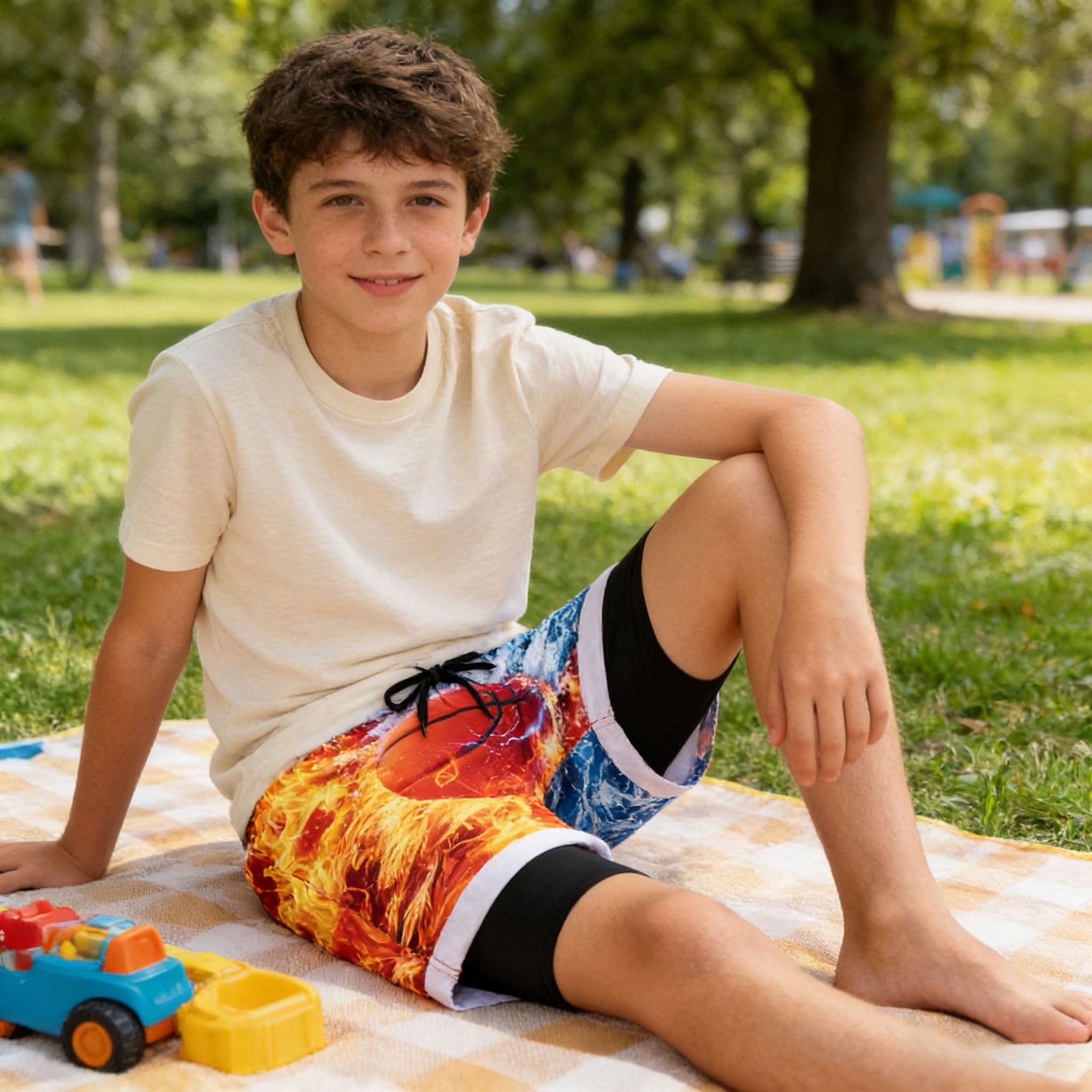 Fanient Maillot de Bain Garçon avec Doublure de Compression,Short de Bain 2 en 1 à Séchage Rapide et Poches,Idéal pour Le Surf et la Plage,7-18 Ans