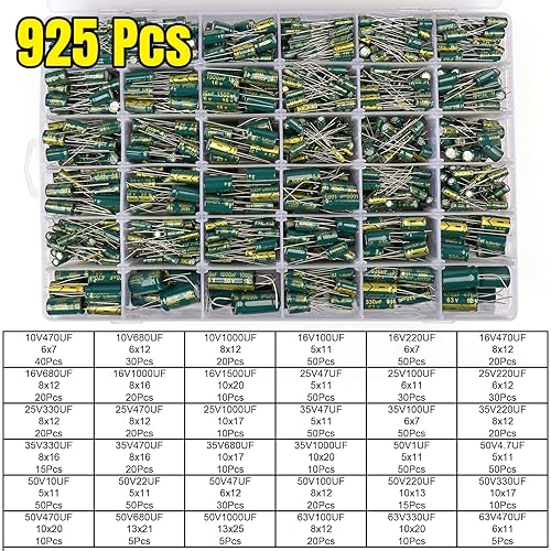 Miniatura 2 de 925Pcs 36Values Aluminio Electrolítico Capacitor Surtido Kit Lowesr Capacitores Surtidos Kits 1uF 4.7uF 10uF 22uF 47uF 100uF 220uF 330uF 470uF 680uF