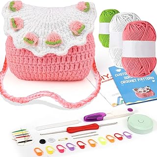 Palksky Crochet Bag Kit for Beginners, Learn To Crochet Kit for Kids, Starter Crochet Purse Kit for Girls, Starter Cute Crochet Kit with Easy Peasy Yarn and Step-By-Step Video